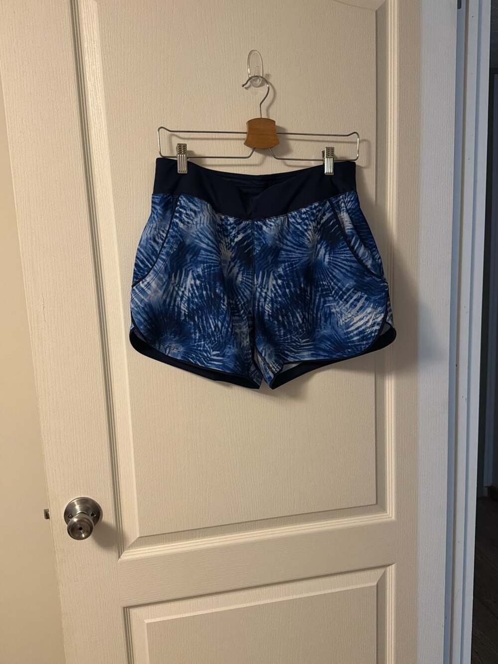 Lands' End Petite 5" Quick Dry Elastic Waist Swim Shorts Tie Dye Palm 10P